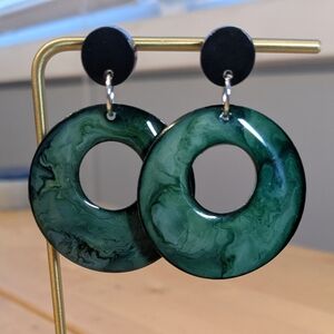 Green and Black Hoop Earrings